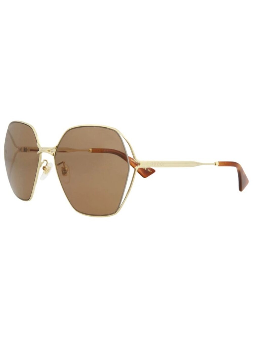 New Gucci Women's Sunglasses Round Oval Metal Frame Gold Gold Brown
